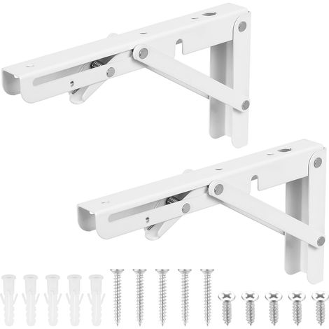 2 Pcs Équerre Pliante 200mm, Equerre Pliable, Support Console Pliable Rétractable, Support Equerre Etagere Murale Pliable, Équerre Étagère Charge Lourds pour Garage Cuisine Chambre, Blanc (1/5)