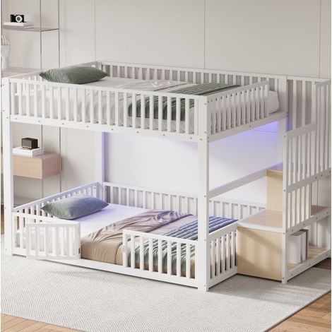 Bett Etagenbett Stauraum 140x200 Metall Weiß OKMYHOME (1/4)
