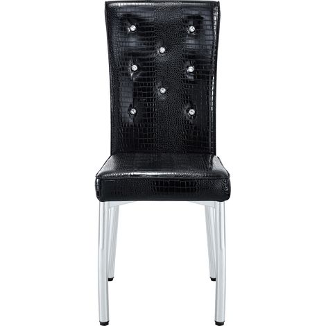 Lot de 4 chaises de salle à manger rétro en simili cuir effet peau d’alligator avec détails en cristal et pieds métalliques galvanisés (1/5)