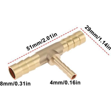 2 Raccords Cannelés en Laiton en T de 8 Mm 4 Mm Et 8 Mm pour Connecter Facilement Les Conduites d'air d'eau de Carburant de Fioul (1/5)