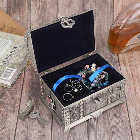 Boîte à Bijoux Vintage avec Serrure - Coffret de Rangement pour Colliers et Bagues (1/5)