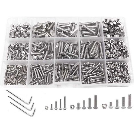 Kit de 500 vis à tête cylindrique à six pans creux en acier inoxydable avec écrous et vis assortis pour la fabrication automobile (M3, M4, M5). (1/5)