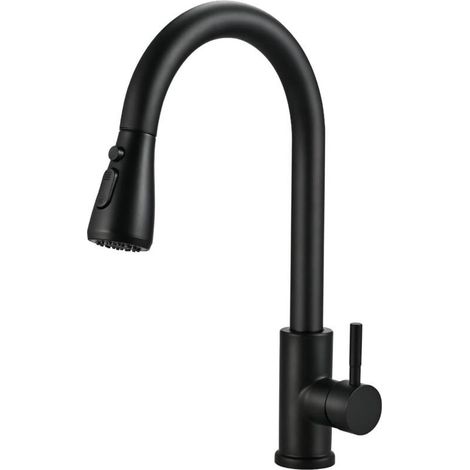 Robinet Cuisine Douchette Mitigeur Cuisine Pivotant à 360° d'Évier à Arc Élevé Robinet de Cuisine en Acier Inoxydable 3 Modes Pulvérisateur Extensible.Tuyau gratuit de 60 cm (Noir Mat) (1/4)