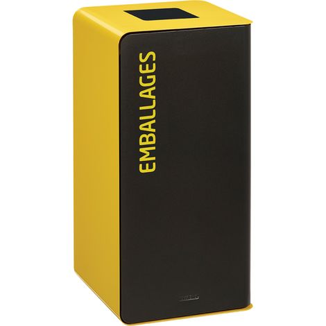 Borne de tri sélectif Cubatri, sans serrure - emballages - 75l - gris manganèse / jaune colza - RAL 1021 (1/2)