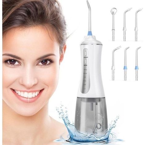 Jet Dentaire Hydropulsuer,Irrigateur Oral Professionnel IPX7 Étanche,6 Buses 5 Modes Detartreur Dentaire,Rechargeable de Voyage