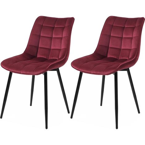 Woltu – Lot de 2 chaises scandinaves en velours bordeaux – Pieds en métal – Hauteur 85.5 cm – Siège rembourré ergonomique – Idéal pour salle à manger (1/5)