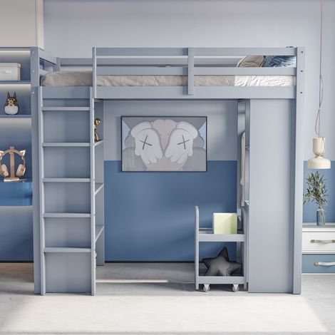 Letto a soppalco con contenitore in legno 90x200 OKMYHOME (1/5)