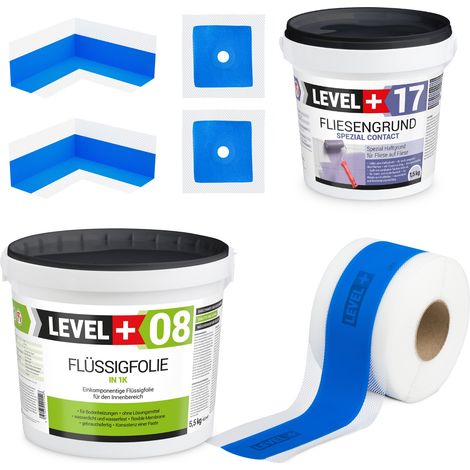 LEVEL+ Dichtset für Duschabdichtung Bad Dichtband Flüssigfolie 5,5kg SET332 (1/4)