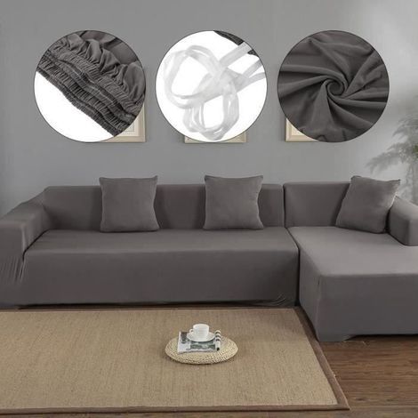 Bezug für 3+2-Sitzer-Ecksofas in L-Form aus Polyester für luxuriöse, weiche Wohnmöbel – Grau (1/4)