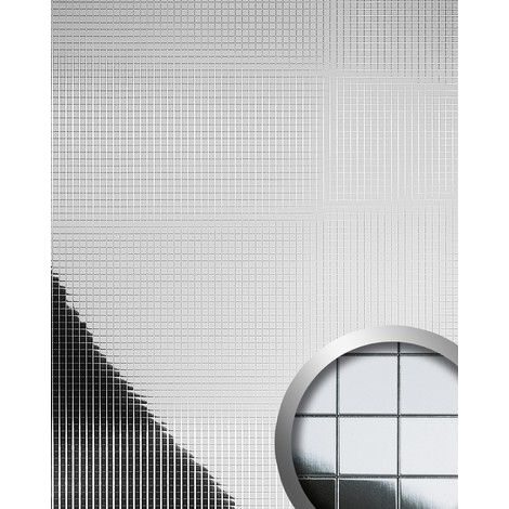 WallFace 27378 M-STYLE Wall panel decor plate pvc wallcovering metallized smooth mosaic mirror surface silver 0.96 sqm (1/4)
