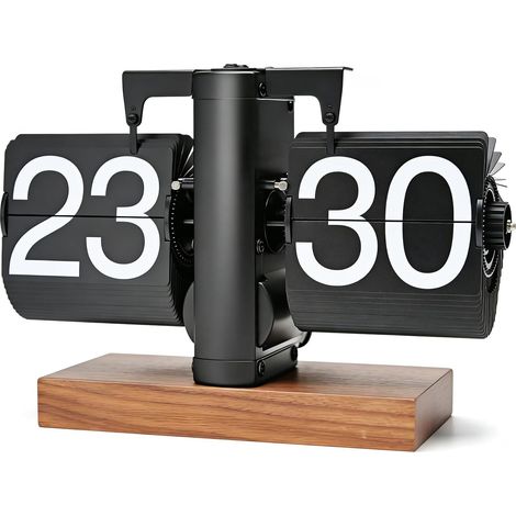 horloge flip flap retro,Horloge de table Vintage Retro Flip-Horloge, 24 heures Retro-Flip-Down-Horloge avec gros chiffres base en bois, pour le salon, le travail et la décoration du bureau (blanc) (1/5)