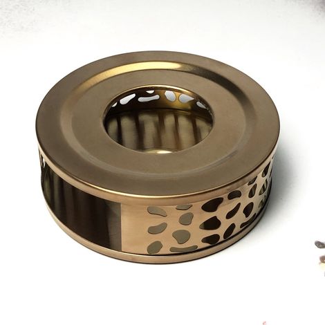 Chauffe-théière multifonctionnel en acier inoxydable (15 x 15 x 5 cm) - Chauffe-théière à base ronde - Porte-bougie avec structure ajourée - Chauffe-théière, chauffe-café et chauffe-lait - Convient au (1/5)
