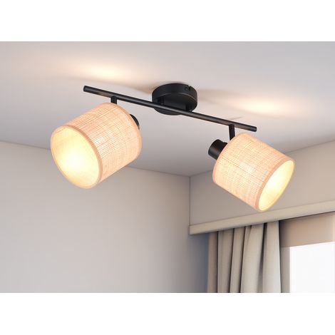 Deckenstrahler AIMEE 2-flammig mit Lampenschirmen aus Bast, Breite 42cm