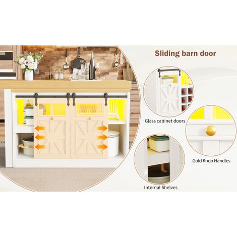 Isla de cocina extensible 120-197x40x72 cm de Melaminado blanca con almacenaje para comedor FloraGrace (1/5)