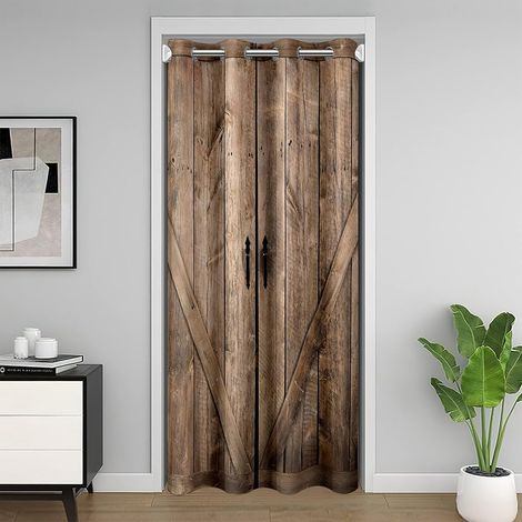 Rideau De Porte Vintage en Bois Motif Rustique 86x203cm pour La Ferme Rustique,Placard Occultant,Chambre À Coucher,Salon Décoration (1/5)