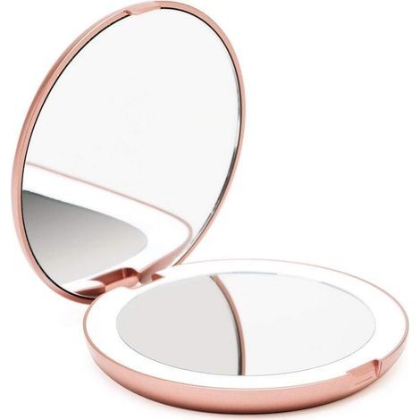 Miroir pliant portable avec miroir de maquillage à lumière LED, loupe 10X, mini miroir à 12 perles de lampe rose (1/5)