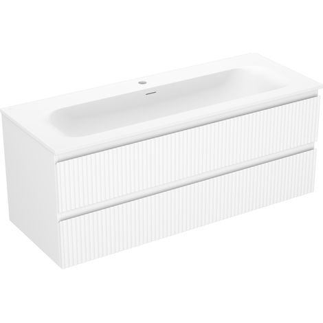 Mexen Rivel Badezimmerschrank 120 cm mit Waschbecken Vela, 2 Schubladen, geriffelt, weiß matt - 91A20-12047-2-BFF01-W23M01 (1/5)
