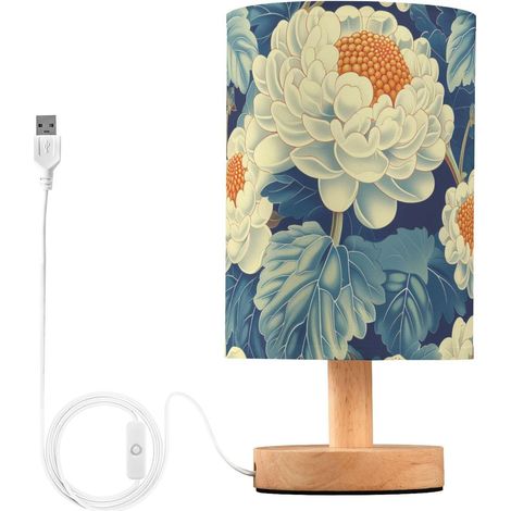 Lampe de table LED bleue et blanche avec motif floral chou-fleur (1/5)