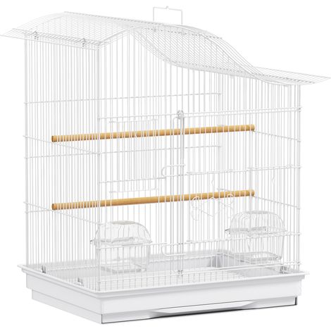 Gabbia per Uccelli a 4 Porte 47,5x36x54,5 cm con 2 Ciotole 2 Posatoi e Vassoio in Metallo e Plastica Bianco (1/5)