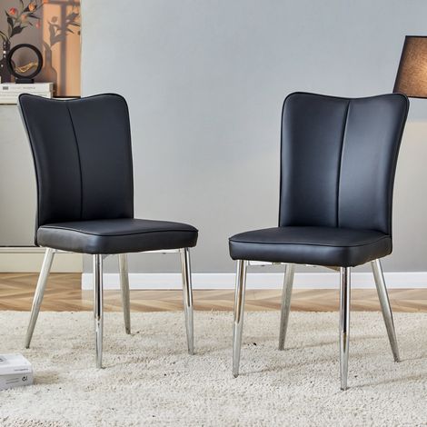 2er-Set moderne schwarze Esszimmerstühle aus PU mit silbernen Metallbeinen HAVRYA (1/5)