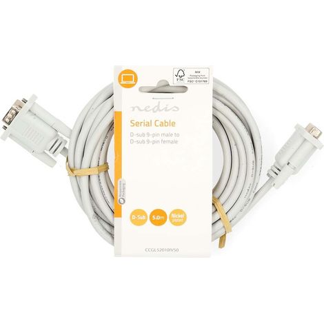 Nedis Serielles Kabel / D-SUB 9-Pin Stecker / D-SUB 9-Pin-Buchse / Vernickelt / 5.00 m / Rund / PVC / Elfenbein / Label