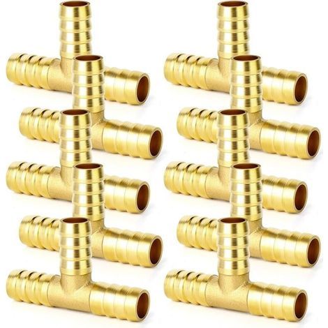 ALLIANDIS 10pièces en laiton tuyau Barb Tee, raccord de tuyau en Tee à 3 voies (10mm x 10mm x 10mm) (1/5)