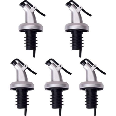 Confezione da 5 tappi con contagocce per olio/aceto, polipropilene/ABS, 8,5x3 cm, nero/argento (1/5)