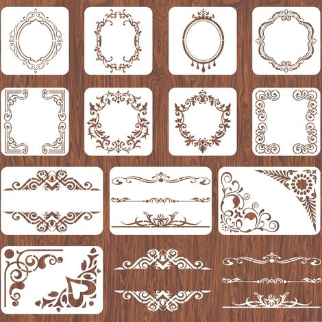 Lot de 12 pochoirs muraux vintage en dentelle réutilisables avec cadre floral - 20 x 20 cm - 20 x 30 cm - Pochoirs pour travaux manuels, bois, décoration d'intérieur