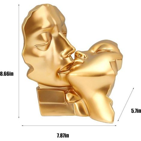1 Sculpture Couple Abstrait Résine Dorée Visages Enlacés Décoration Intérieure Salon Bureau Cadeau (1/5)