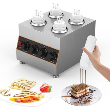 Chauffe-sauce électrique commercial avec 4 bouteilles à presser, distributeur de sauce électrique commercial, à température contrôlée, pour réchauffer le chocolat, le beurre et la confiture (30 à 85 ° (1/5)