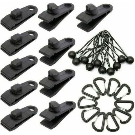 Vente chaude-Lot de 10 Clip de Fixation Bache avec 10 Cordon Elastique avec Boule pour Auvent, Clips de Verrouillage Clips de Bâche Clips Toile de Tente en Linoléum en Plastique pour Bache Auv,de DEBU (1/5)