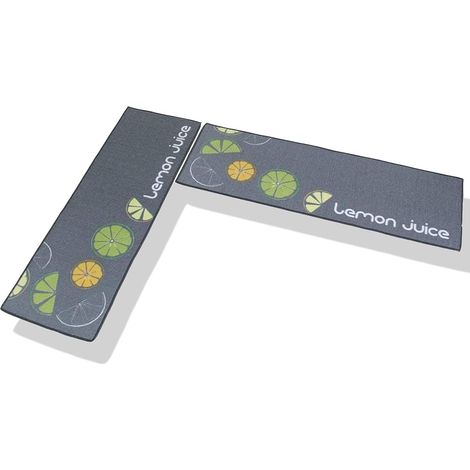 Juego de 2 alfombrillas antideslizantes y lavables a máquina para cocina, baño, entrada o suelo de cocina (gris limón). (1/5)