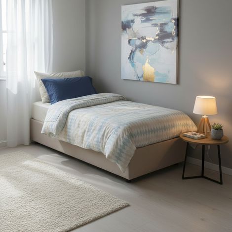 Talamo Italia - Letto singolo Avova, Letto contenitore con rivestimento in tessuto, 100% Made in Italy, Apertura frontale, con materasso Cm 80x200 incluso, Tortora (1/5)