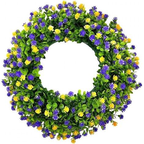 1 Eukalyptusblütenkranz mit gelben Butterblumen, 33 cm, Frühlings-/Sommerdekoration für die Haustür (1/5)