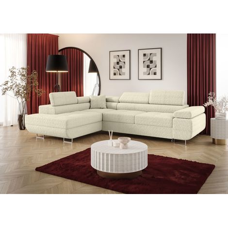 Ecksofa Schlafsofa Sofa MONARO Stoff Quelle Creme Ottomane Links (1/3)