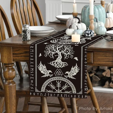 Linge de table 33x183 cm Chemin table viking noir 33x183 (1/4)