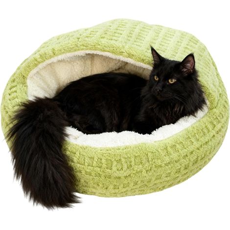 Lit à capuche pour chat – Petit lit chaud et antidérapant pour chien Niche pour chat à capuche – Nid apaisant pour dortoir, appartement, chambre à coucher, salon, balcon (1/5)
