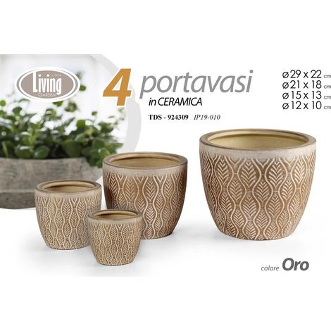 Set aus 4 goldenen Keramik-Übertöpfen Ø29/21/15/12