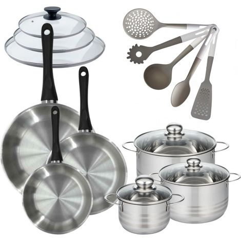 Lot Poêles 20/24/28 cm Fackelmann Geneva avec 3 Faitouts 16/20/24 cm et 5 Ustensiles (1/5)