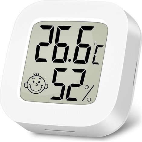 Thermomètre Hygromètre Interieur, 1PC Mini LCD Termometre, Blanc Maison Moniteur de Température et Humidimètre Indicateur du Niveau de Convient pour Les Chambres D'enfants, Maison, Bureau (1/5)