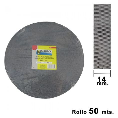 Wolfpack graues Blindband 14 mm. Rollen Sie 50 Meter