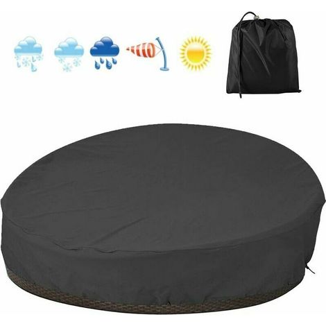 Housse de Protection canapé lit Rond imperméable, Couverture de canape-lit Rond en Oxford 210D, Housse de Protection Salon de Jardin avec Corde, Anti-UV/Pluie/Vent (Noir, 210D) Housse pour mobilier de