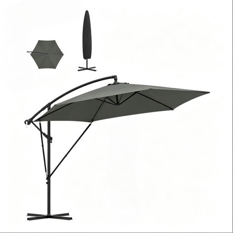 Sombrilla de jardín voladiza plegable 310 x 310 cm, metal y poliéster gris oscuro (1/5)
