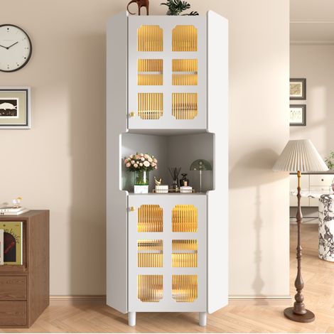 Meuble d’angle LED 63,5 x 157,5 cm avec rangements, étagère ouverte, gain de place, MDF laqué - blanc (1/5)