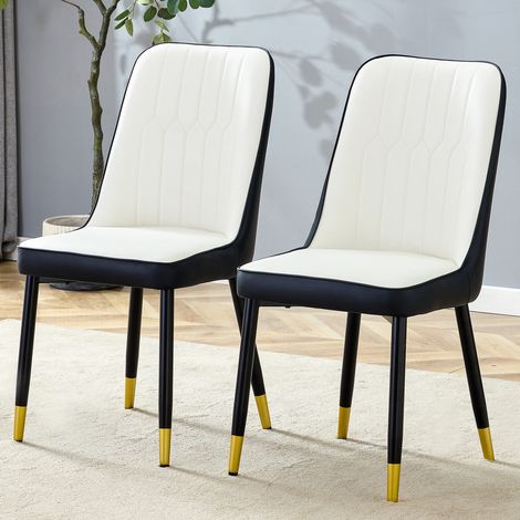 Lote de 2 sillas de comedor en PU y metal con respaldo, estilo moderno, blanco y negro (1/5)
