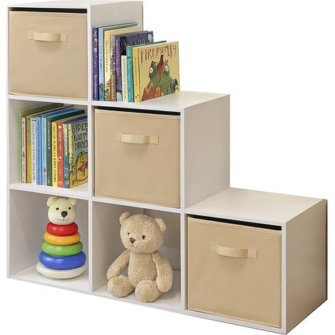 Scaffale GINGER HOME per Bambini con 6 Vani e Contenitori in Tessuto, Bianco, Organizzatore Giochi Montessori (1/5)