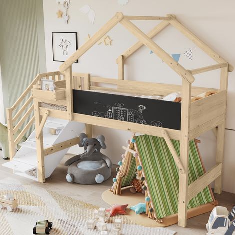 Lit superposé 90x200 avec escalier rangement OKMYHOME (1/5)