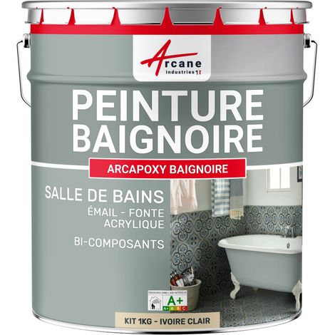Arcane Industries – Peinture baignoire et lavabo résine époxy – Pour émail, acrylique, fonte – Aspect satiné – Rendement jusqu'à 3 m² en 2 couches – Ivoire clair RAL 1015