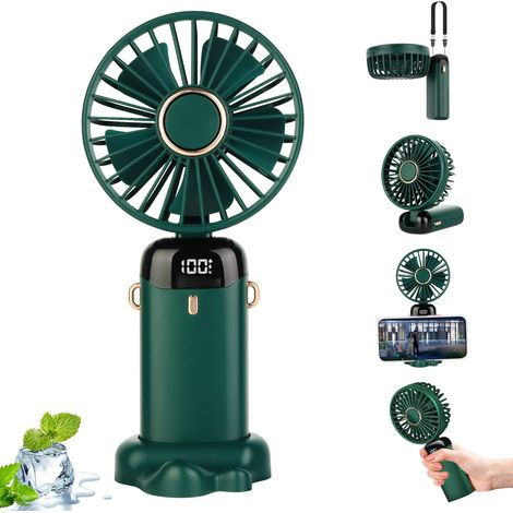 Ventilateur pliable, personnel ventilateur mini rechargeable par USB, 3000 mAh, portable, 5 vitesses, avec cordon et indicateur d'alimentation LED (1/5)