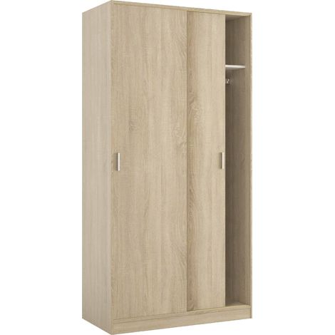 Dmora – Armoire de chambre à 2 portes coulissantes 100x50x200 cm – Chêne mélaminé résistant aux chocs – Étagère et barre de cintre incluses - 100x50h200